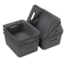 Gloreen 6 Packs Desktop Storage Basket, Small Plastic Weave Baskets, Grey