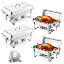 Lot de 4 Chauffe-Plat 7,5 L - DUOKU - Buffet de Réchauds Rectangulaire- Acier Inoxydable - 4 Bacs Pleine Taille et Couvercle