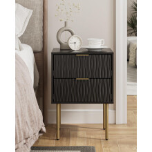Apetaccat Bedside Table, Fluted Nightstand with 2 Drawers, Modern Bedside Cabniet Wooden, Side Table for Bedroom, Living Room, Black