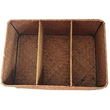 Giilayky 3-Section Wicker Baskets for Shelves, Hand-Woven Seagrass Storage Baskets Toilet Paper Basket