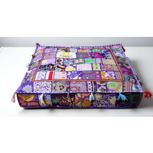 CRAFT KALA Indian Square Patchwork Traditional Pouf Cover Indian Living Room Poufs Decorative Embroidered Designer Ottoman Home Footstool Chair Cover
