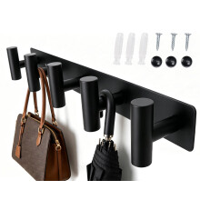 Matte Black Steel Wall Coat Rack 15.6in, 5 Hooks for Bathroom Hallway