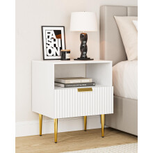 Apetaccat White Bedside Table, Nightstand with 1 Drawers with Gold Leg, Modern Bedside Table Bedroom Furniture for Living Room or Bedroom, White