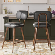 MALOL PU Leather Breakfast Bar Stools Set of 2, Swivel Kitchen Bar Chairs with Backrest and Metal Legs