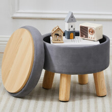 BRIAN & DANY Footstool with Storage, Small Storage Ottoman, Velvet Round Stool with Lid, Foot Stool with Legs for Living Room Entryway, Gray