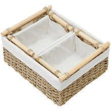 Vagusicc Large Seagrass Storage Basket with Handles, 38 x 30 x 17.5 cm, Set of 3 Hand-woven Wicker Organiser Bins with Cloth Lining