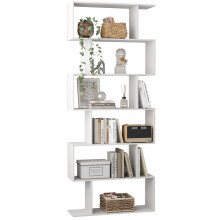 Yusong Bookshelf 6-Tier, Geometric Bookcase S Shaped Book Shelves for Bedroom, Modern Wood Decorative Display Shelf Tall Book Case for Home Office