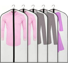 Semi-transparent Garment Bags 60×100cm, Mothproof Waterproof Breathable Full Zipper Dust Cover for Clothes Storage, 5 Pack (Black)
