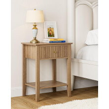 HEYZOEY Bedside Table Chest of 1 Drawer, Bedside Cabinet Wooden Nightstand, Modern Side Table for Living Room,Bedroom,Office,Walnut