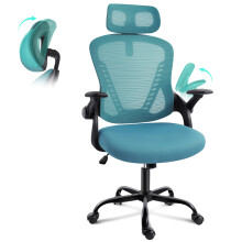 GGCIR Office Chair with Headrest,Mesh Desk Chair with Flip-up Armrests,90-120Â Rocking Function,Ergonomic Computer Chairs 150KG(Blue)