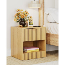 Apetaccat Bedside Table,45x38x49cm, Farmhouse Wooden Bedside Cabinet with Drawer,Kids Bedside Table Nightstand for Bedroom,Living Room,Office,Oak