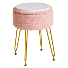 IBUYKE Makeup Vanity Stool, Teddy Velvet Storage Ottoman, Pink WBD010P
