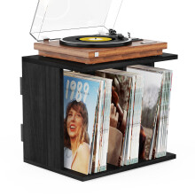 Emfogoo Vinyl Record Storage Wall Mounted Holds 100 LP Albums, 3-Tier Organizer Cabinet with Wall Mount