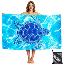 yayafunfun Large Quick Dry Microfibre Beach Towels for Adults, 160X90cm Blue Turtle Bath Towel Travel Towels with Pocket