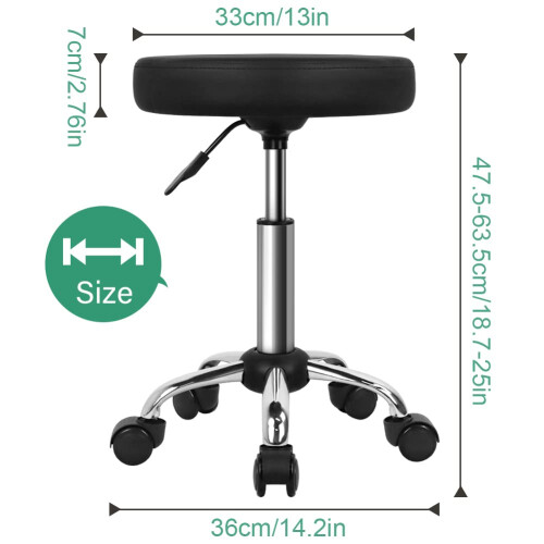 FURWOO Multi-Purpose Rolling Stool with Wheels for Spa - Adjustable Drafting Stool (Black) 1