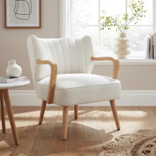 GFW Enzo Cream Teddy Accent Chair, BouclÃ Upholstered Armchair with Wooden Arms and Scandi Style Design