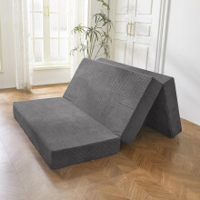MAXYOYO Folding Corduroy Mattress, Tri Fold Floor Mattress 15cm thick with Washable Cover,Foldable in Three,Space-Saving for Guest (Charcoal, Single)