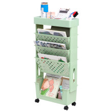 DOEWORKS Mobile Bookshelf with Wheels Small Rolling Book Storage Trolley Craft Trolley Art Trolleys 5-Tier Slim Bookcase Movable Bookshelf for Living