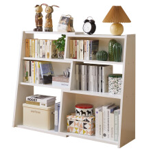 Aibiju Wooden Extendable Shelf Bookcase, Bookshelf, Storage Shelf with 6 Compartments, 3-Tier Ladder Low Short Bookshelf for Small Space or Corner