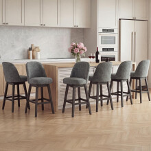 Bar Stools Set of 6, 360Â Swivel Counter Stools with Upholstered Seat, Wooden Frame & Nailhead Trim