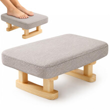 KASURE Ottoman Footstool with Wooden Legs, 41x30x18cm Pouffe Footrest with Removable Washable Cover, Solid Wood Legs Anti-Slip