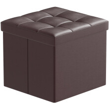 BRIAN & DANY Folding Storage Ottoman, Faux Leather Cube Foot Rest Stool with Cover, Storage Chest with Highly Elastic Sponge Filling, Brown