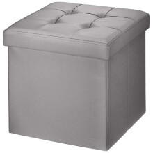 BRIAN & DANY Folding Ottoman Storage Box with Lid, Faux Leather Footstool Toy Storage Box Storage Seat 38 x 38 x 38 cm (Gray)