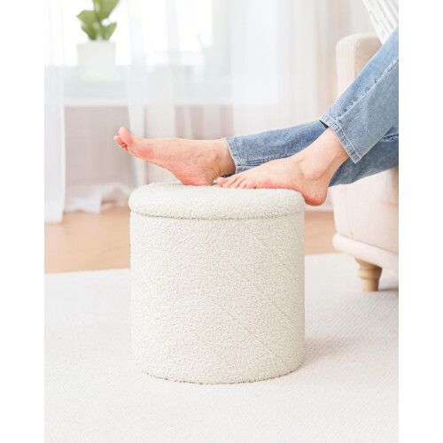 Bonlife Round Ottoman Stool with Storage, Folding Footstool,33x33x35cm 1