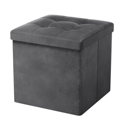 Oak & Tea Storage Ottoman, Foldable Storage Bench, Small Footrest, Cube Storage Unit, 1 Storage Boxes with Lid, Footstool