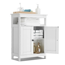 VEVOR Bathroom Floor Cabinet, 3-Tier, Wooden Storage Organizer with 2 Doors and Adjustable Shelf