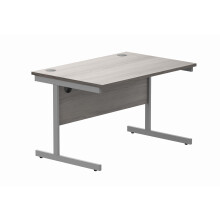 Office Hippo Essentials Rectangular Writing Computer Work Place, Home Office Desk with Cable Port Management, MFC, Alaskan Grey Oak, 120x80cm