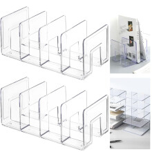 Panavage | Book Stand, Transparent Desk File Organiser with 4 Slots â“ Space-Saving Desktop Storage for Books, Documents, Files, CDs & Magazines