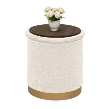 Bonlife Round Ottoman - Coffee Table with Storage, Cream, 37.5x37.5x42.5cm