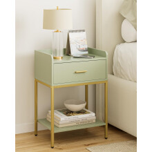 HEYZOEY Bedside Table, 3-tier Modern Bedside Table with Storage Drawer and Shelf, Small Side Table for Bedroom, Living Room, Green