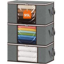 RICHER HOUSE 95L Clothes Storage Bags, Foldable Storage Box with Lid,3 Pack
