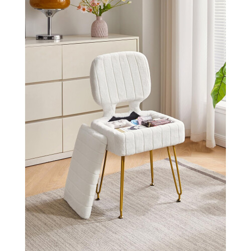 IBUYKE Vanity Stool with Storage, Folding Back Makeup Chair, White WBD030W 1
