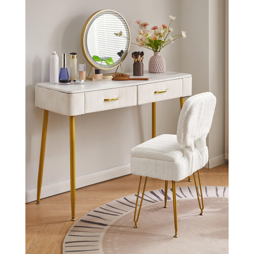 IBUYKE Vanity Stool with Storage, Folding Back Makeup Chair, White WBD030W 2