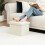 PINPLUS Folding Storage Box Ottoman, Linen Small Footstool, Cream White 2
