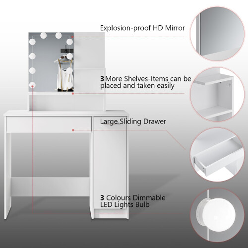 ZANOFIRA Dressing Table with Mirror, 3 Colors LED Lights with Adjustable Brightness 2