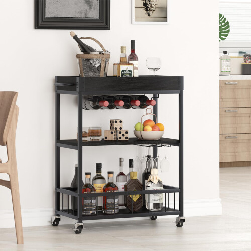 Bar Cart, 3 Tier Serving Trolley, Rolling Wine Trolley, Drinks Trolley 1