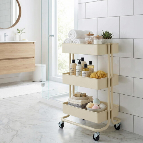 ASPECT 3-Tier Storage Rolling Cart, Vanilla, 43x35x78.5cm 2