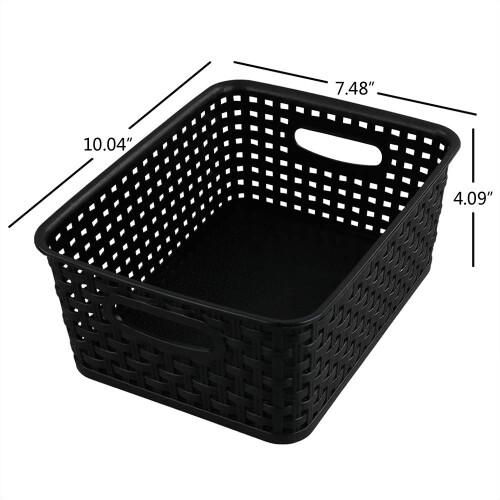 CadineUS 6-pack Black Woven Plastic Storage Baskets Organizing Bins 1