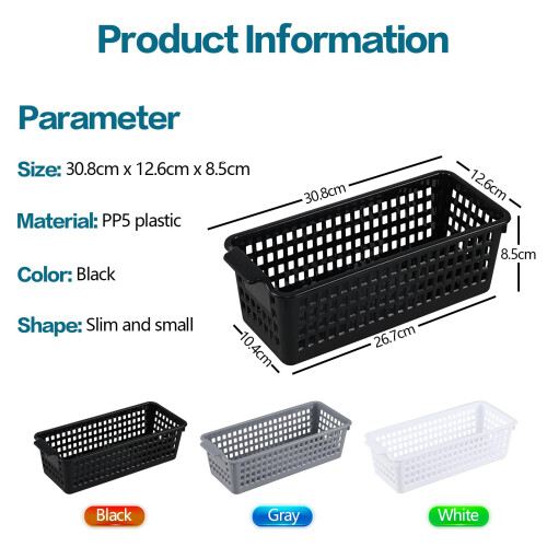 Hayixia 12 Pack Small Storage Baskets for Small Items, Slim Plastic Organising Baskets, Black 1