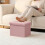PINPLUS Tufted Linen Storage Ottoman Box, Foldable Footstool, Pink 2