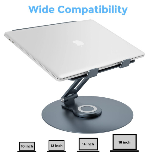 Swivel Laptop Stand for Desk, Adjustable Height Aluminum Computer Stand with 360 Rotating Base, Foldable Ergonomic Riser 2
