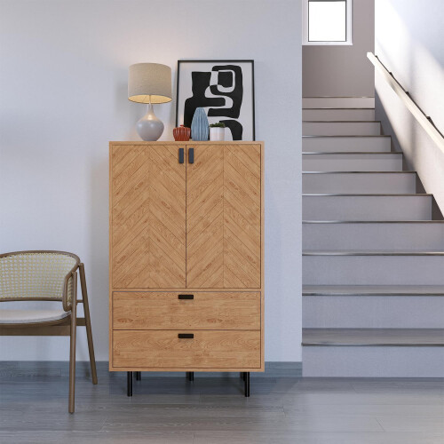 Seconique Seconique Leon 2 Door 2 Drawer Cabinet in Medium Oak Effect 1