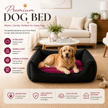 Black & Red Small 17''x21''+8'' Dog Bed Pet Puppy Cushion House Nesting Washable Rectangle Pet Basket Warm Comfy