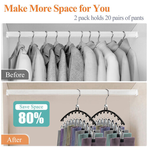 HONZUEN Trouser Hangers with Clips, 2 Pack Space Saving Hangers 1
