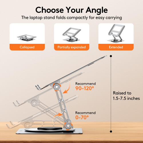 TeckNet TECKNET Adjustable Laptop Stand for Desk 360Â Rotating Ergonomic (Silver) 2
