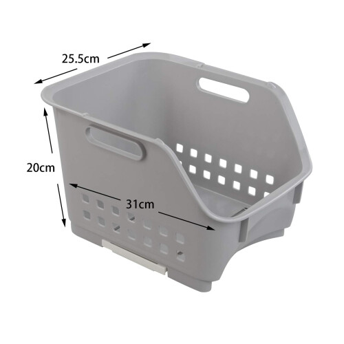 Xowine Set of 3 Plastic Stackable Storage Baskets, Gray Stacking Basket 1